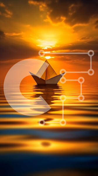 Σετ των 2 Intra Συλλεκτικό Ξύλινο Παζλ Plywood  4mm - Όμορφη εικόνα ενός μικρού χάρτινου σκάφους στο ηλιοβασίλεμα Σε Ξύλινο Κουτί - Διαστάσεις: 10x10 cm – 25 κομμάτια