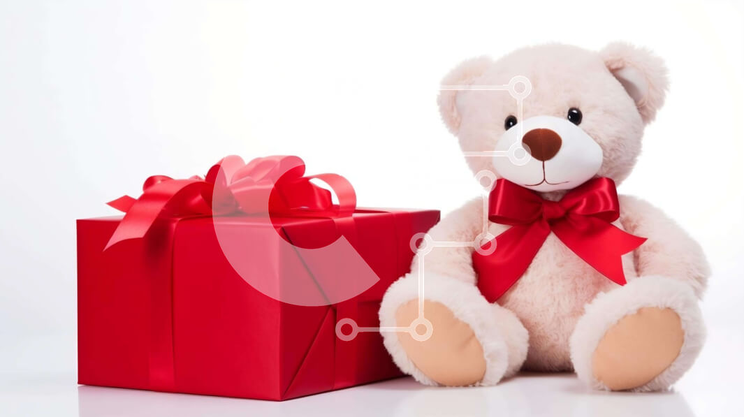 Intra Συλλεκτικό Ξύλινο Παζλ Plywood  4mm - Λευκό αρκουδάκι και ανοιχτό κόκκινο κουτί δώρου Σε Ξύλινο Κουτί - Διαστάσεις: 10x10 cm – 25 κομμάτια