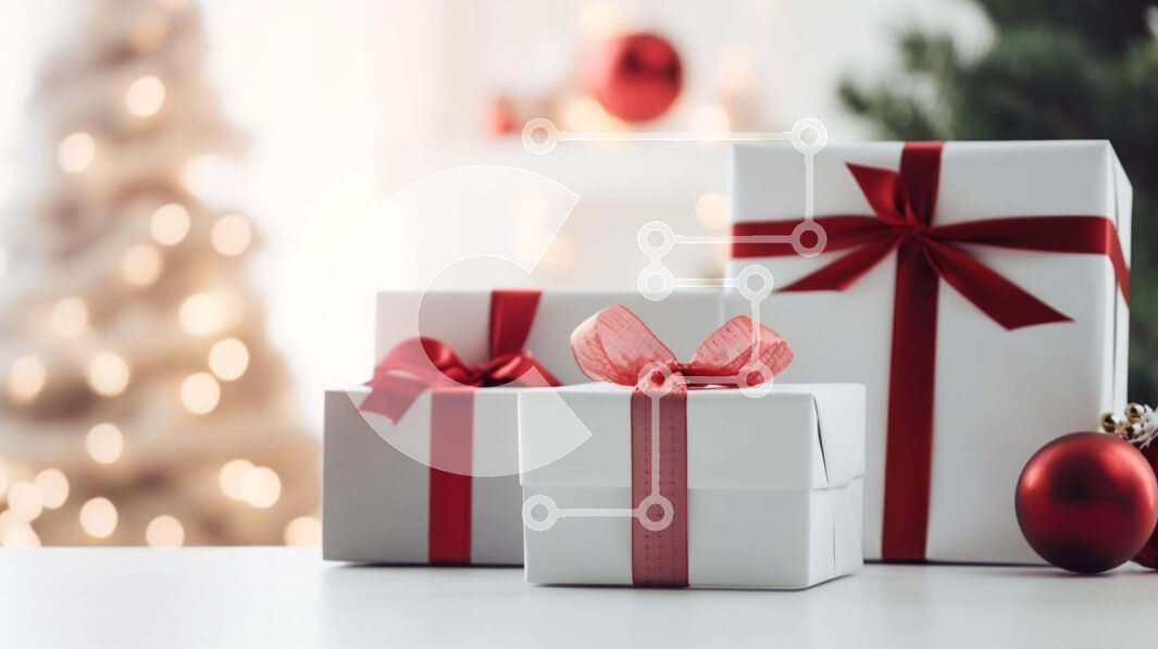 Intra Συλλεκτικό Ξύλινο Παζλ Plywood  4mm - Λευκά κουτιά δώρων με κόκκινες κορδέλες στο χριστουγεννιάτικο δέντρο Σε Ξύλινο Κουτί - Διαστάσεις: 10x10 cm – 25 κομμάτια