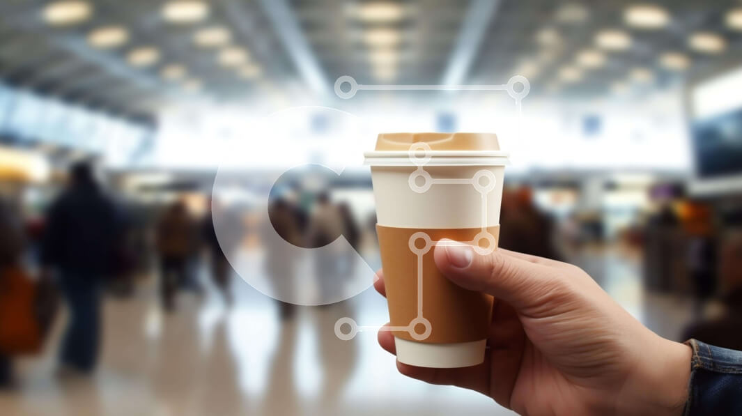 Intra Συλλεκτικό Ξύλινο Παζλ Plywood  4mm - Άδειο φλιτζάνι καφέ στο σαλόνι του αεροδρομίου με ταξιδιώτες Σε Ξύλινο Κουτί - Διαστάσεις Puzzle: 10x10 cm – 25 κομμάτια