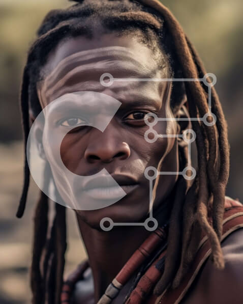 Intra Συλλεκτικό Ξύλινο Παζλ Plywood  4mm - Πορτρέτο ενός άνδρα με Dreadlocks και Tribal Tattoo στο πρόσωπο Σε Ξύλινο Κουτί - Διαστάσεις Puzzle: 10x10 cm – 25 κομμάτια