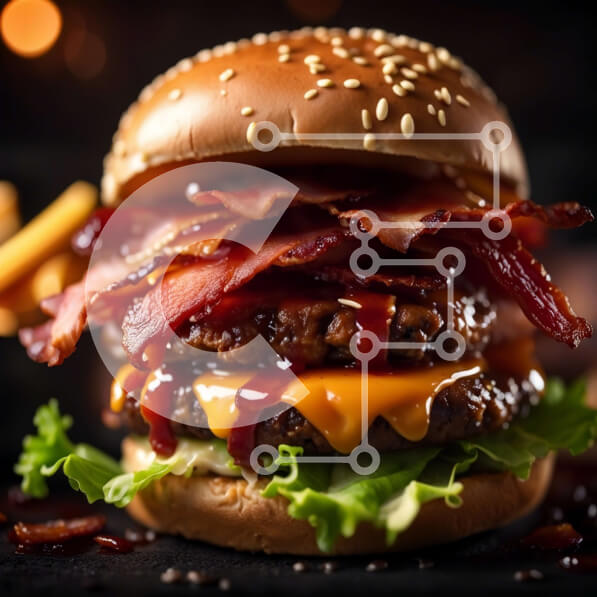 Σετ των 2 Intra Συλλεκτικό Ξύλινο Παζλ Plywood  4mm - Λαχταριστό Burger με μπέικον, μαρούλι και τυρί Σε Ξύλινο Κουτί - Διαστάσεις: 10x10 cm – 25 κομμάτια