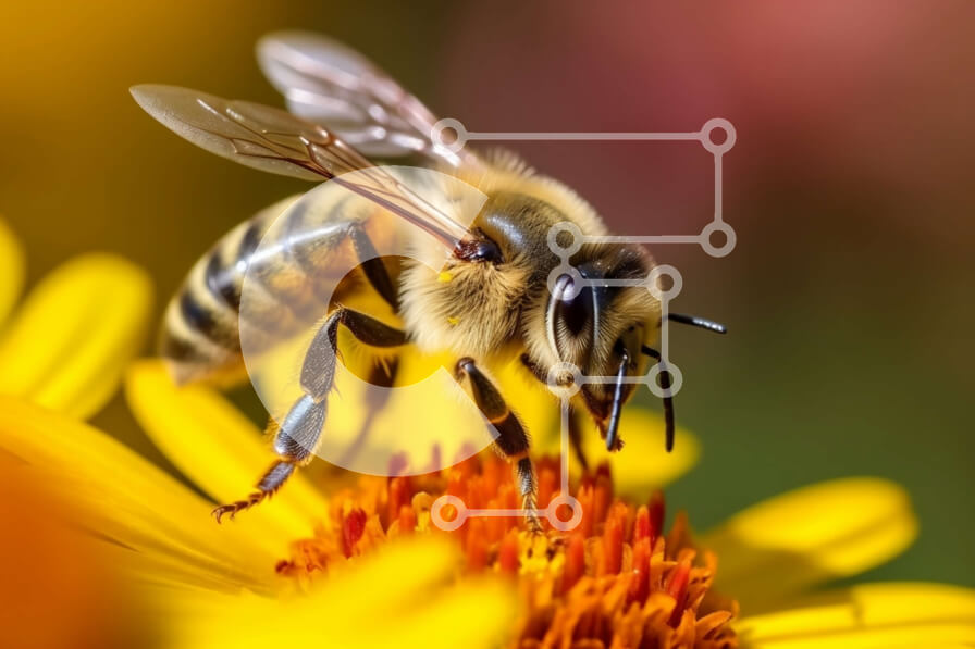 Intra Συλλεκτικό Ξύλινο Παζλ Plywood  4mm - Γκρο πλαν φωτογραφία μιας μέλισσας σε ένα ζωντανό κίτρινο λουλούδι Σε Ξύλινο Κουτί - Διαστάσεις: 10x10 cm – 25 κομμάτια