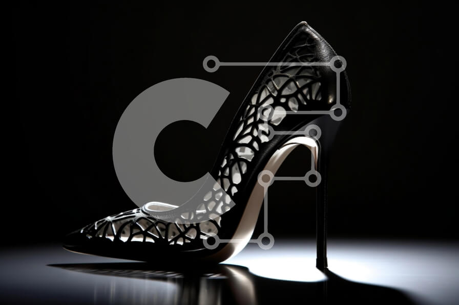 Intra Συλλεκτικό Ξύλινο Παζλ Plywood  4mm - Περίπλοκα κοψίματα λέιζερ σε μαύρο ψηλοτάκουνο παπούτσι Σε Ξύλινο Κουτί - Διαστάσεις Puzzle: 10x10 cm – 25 κομμάτια