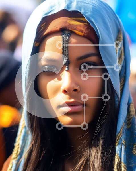 Intra Συλλεκτικό Ξύλινο Παζλ Plywood  4mm - Όμορφη εικόνα μιας γυναίκας που φορά μια μπλε μαντίλα και κοσμήματα Σε Ξύλινο Κουτί - Διαστάσεις Puzzle: 10x10 cm – 25 κομμάτια