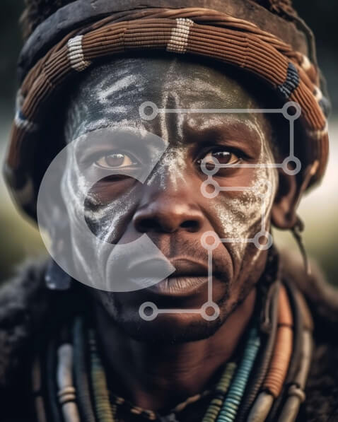 Intra Συλλεκτικό Ξύλινο Παζλ Plywood  4mm - Παραδοσιακός άνδρας της φυλής Himba με μπογιά προσώπου και κοσμήματα Σε Ξύλινο Κουτί - Διαστάσεις Puzzle: 10x10 cm – 25 κομμάτια