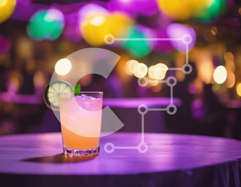 Σετ των 2 Intra Συλλεκτικό Ξύλινο Παζλ Plywood  4mm - Ροζ κοκτέιλ με λάιμ σφήνες σε ένα περίτεχνα διακοσμημένο τραπέζι Σε Ξύλινο Κουτί - Διαστάσεις: 10x10 cm – 25 κομμάτια