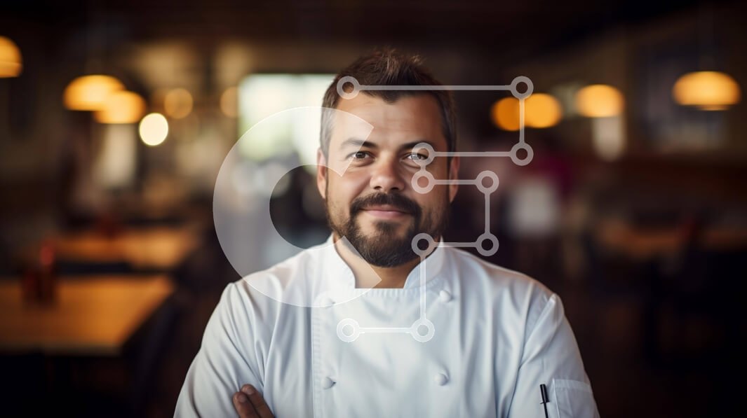 Intra Συλλεκτικό Ξύλινο Παζλ Plywood  4mm - Άνδρας σεφ που στέκεται στο κενό εστιατόριο Σε Ξύλινο Κουτί - Διαστάσεις Puzzle: 10x10 cm – 25 κομμάτια