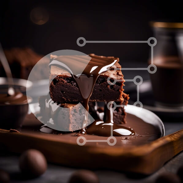 Σετ των 2 Intra Συλλεκτικό Ξύλινο Παζλ Plywood  4mm - Νόστιμο Brownie σοκολάτας με σάλτσα που στάζει σε ένα πιάτο Σε Ξύλινο Κουτί - Διαστάσεις: 10x10 cm – 25 κομμάτια