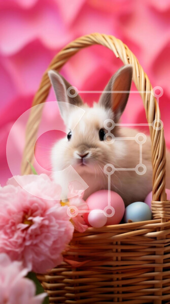 Intra Συλλεκτικό Ξύλινο Παζλ Plywood  4mm - Πασχαλινό λαγουδάκι σε καλάθι με ροζ λουλούδια και αυγά Σε Ξύλινο Κουτί - Διαστάσεις Puzzle: 10x10 cm – 25 κομμάτια