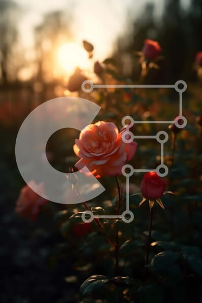 Σετ των 2 Intra Συλλεκτικό Ξύλινο Παζλ Plywood  4mm - Πεδίο με ροζ τριαντάφυλλα στο ηλιοβασίλεμα Σε Ξύλινο Κουτί - Διαστάσεις: 10x10 cm – 25 κομμάτια