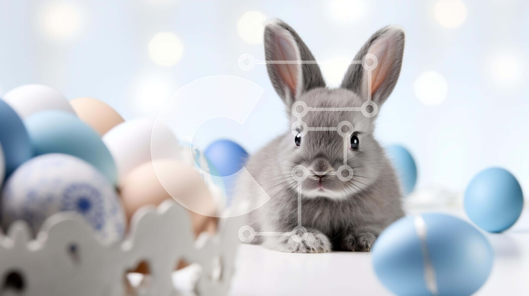 Intra Συλλεκτικό Ξύλινο Παζλ Plywood  4mm - Γκρι λαγουδάκι με μπλε και άσπρα πασχαλινά αυγά Σε Ξύλινο Κουτί - Διαστάσεις: 10x10 cm – 25 κομμάτια