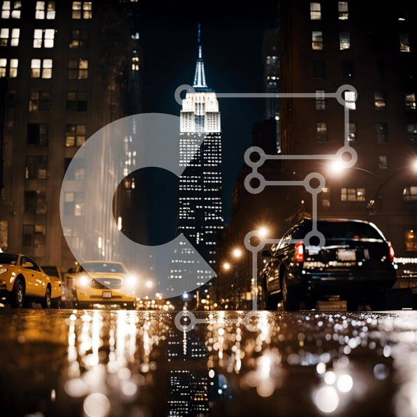 Intra Συλλεκτικό Ξύλινο Παζλ Plywood  4mm - Empire State Building στη Νέα Υόρκη τη νύχτα με αυτοκίνητα και ταξί Σε Ξύλινο Κουτί - Διαστάσεις Puzzle: 10x10 cm – 25 κομμάτια