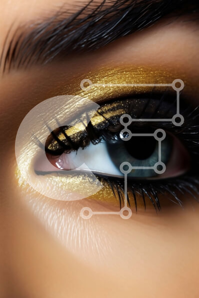 Intra Συλλεκτικό Ξύλινο Παζλ Plywood  4mm - Εκπληκτική κοντινή λήψη του μακιγιάζ ματιών με μαύρο eyeliner και Gold Shimmer σκιά ματιών Σε Ξύλινο Κουτί - Διαστάσεις Puzzle: 10x10 cm – 25 κομμάτια