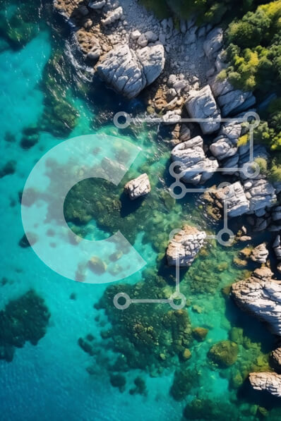 Σετ των 2 Intra Συλλεκτικό Ξύλινο Παζλ Plywood  4mm - Εκπληκτική εναέρια λήψη μιας βραχώδης ακτογραμμής με καταγάλανα νερά και καταπράσινο τοπίο Σε Ξύλινο Κουτί - Διαστάσεις: 10x10 cm – 25 κομμάτια