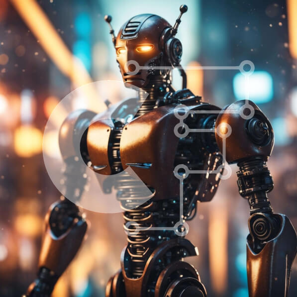 Intra Συλλεκτικό Ξύλινο Παζλ Plywood  4mm - Φουτουριστικό ρομπότ στην Urban Street Σε Ξύλινο Κουτί - Διαστάσεις Puzzle: 10x10 cm – 25 κομμάτια