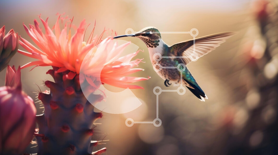 Intra Συλλεκτικό Ξύλινο Παζλ Plywood  4mm - Κολίμπρι κοντά στο πορτοκαλί λουλούδι κάκτων Σε Ξύλινο Κουτί - Διαστάσεις: 10x10 cm – 25 κομμάτια