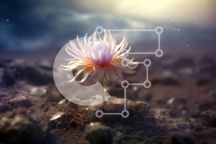 Intra Συλλεκτικό Ξύλινο Παζλ Plywood  4mm - Γαλήνια εικόνα ενός ροζ λουλουδιού που ανθίζει σε ένα βραχώδες έδαφος τη νύχτα Σε Ξύλινο Κουτί - Διαστάσεις: 10x10 cm – 25 κομμάτια