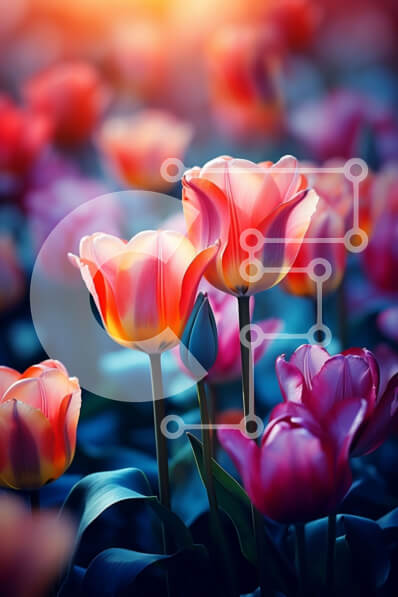 Σετ των 2 Intra Συλλεκτικό Ξύλινο Παζλ Plywood  4mm - Πεδίο με ροζ και μοβ τουλίπες στο ηλιοβασίλεμα Σε Ξύλινο Κουτί - Διαστάσεις: 10x10 cm – 25 κομμάτια