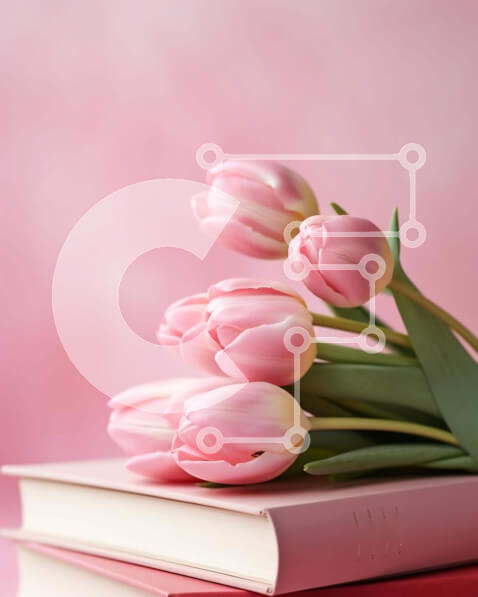 Intra Συλλεκτικό Ξύλινο Παζλ Plywood  4mm - Μπουκέτο με ροζ τουλίπες σε βιβλία Σε Ξύλινο Κουτί - Διαστάσεις: 10x10 cm – 25 κομμάτια