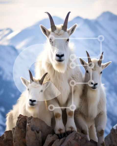 Σετ των 2 Intra Συλλεκτικό Ξύλινο Παζλ Plywood  4mm - Εκπληκτική εικόνα από κατσίκες του βουνού σε βραχώδη βράχο με χιονισμένα βουνά Σε Ξύλινο Κουτί - Διαστάσεις: 10x10 cm – 25 κομμάτια