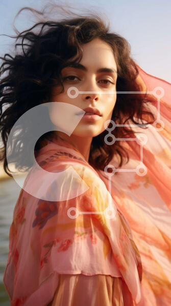 Intra Συλλεκτικό Ξύλινο Παζλ Plywood  4mm - Όμορφη εικόνα μιας γυναίκας δίπλα στο νερό με ροζ κασκόλ Σε Ξύλινο Κουτί - Διαστάσεις Puzzle: 10x10 cm – 25 κομμάτια