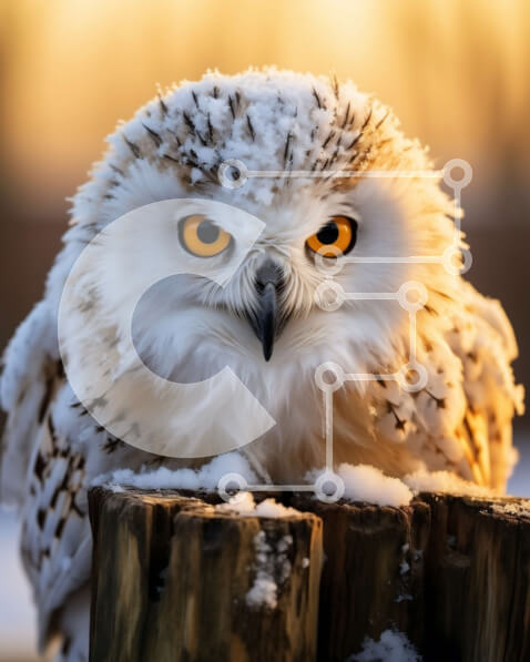 Σετ των 2 Intra Συλλεκτικό Ξύλινο Παζλ Plywood  4mm - Εκπληκτική εικόνα μιας λευκής κουκουβάγιας στο χιόνι Σε Ξύλινο Κουτί - Διαστάσεις: 10x10 cm – 25 κομμάτια