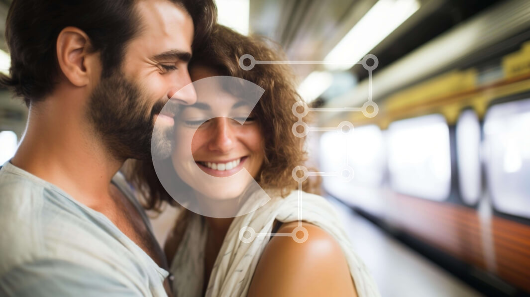 Intra Συλλεκτικό Ξύλινο Παζλ Plywood  4mm - Ζευγάρι αγκαλιάζεται στο σταθμό του μετρό Σε Ξύλινο Κουτί - Διαστάσεις Puzzle: 10x10 cm – 25 κομμάτια