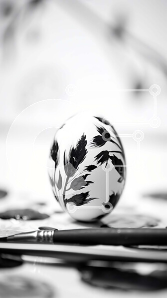 Intra Συλλεκτικό Ξύλινο Παζλ Plywood  4mm - Ασπρόμαυρο πασχαλινό αυγό με λουλουδάτα μοτίβα και πινέλα Σε Ξύλινο Κουτί - Διαστάσεις: 10x10 cm – 25 κομμάτια