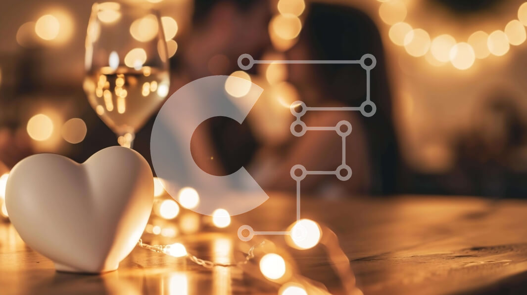 Intra Συλλεκτικό Ξύλινο Παζλ Plywood  4mm - Ρομαντικό ζευγάρι που φρυγανίζει με ποτήρι κρασιού σε σχήμα καρδιάς Σε Ξύλινο Κουτί - Διαστάσεις Puzzle: 10x10 cm – 25 κομμάτια