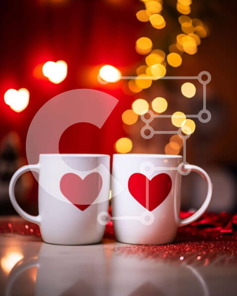 Intra Συλλεκτικό Ξύλινο Παζλ Plywood  4mm - Κούπες καφέ για την ημέρα του Αγίου Βαλεντίνου με κόκκινες καρδιές Σε Ξύλινο Κουτί - Διαστάσεις Puzzle: 10x10 cm – 25 κομμάτια