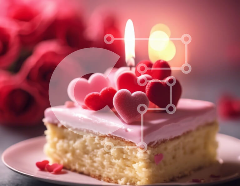 Intra Συλλεκτικό Ξύλινο Παζλ Plywood  4mm - Ροζ κέικ με καρδιές και τριαντάφυλλα Σε Ξύλινο Κουτί - Διαστάσεις: 10x10 cm – 25 κομμάτια