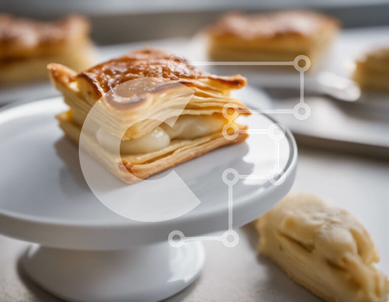 Σετ των 2 Intra Συλλεκτικό Ξύλινο Παζλ Plywood  4mm - Νόστιμα αρτοσκευάσματα και ψωμί σε λευκό πιάτο κέικ Σε Ξύλινο Κουτί - Διαστάσεις: 10x10 cm – 25 κομμάτια