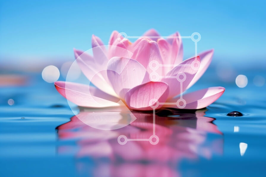 Intra Συλλεκτικό Ξύλινο Παζλ Plywood  4mm - Εκπληκτικό ροζ λουλούδι λωτού στο νερό με αντανακλάσεις του ηλιακού φωτός Σε Ξύλινο Κουτί - Διαστάσεις: 10x10 cm – 25 κομμάτια