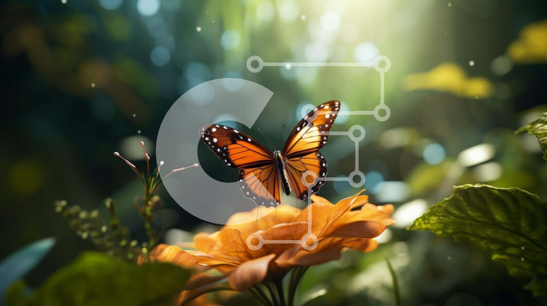 Intra Συλλεκτικό Ξύλινο Παζλ Plywood  4mm - Όμορφη πεταλούδα που στηρίζεται στο πορτοκαλί λουλούδι στο δάσος Σε Ξύλινο Κουτί - Διαστάσεις: 10x10 cm – 25 κομμάτια