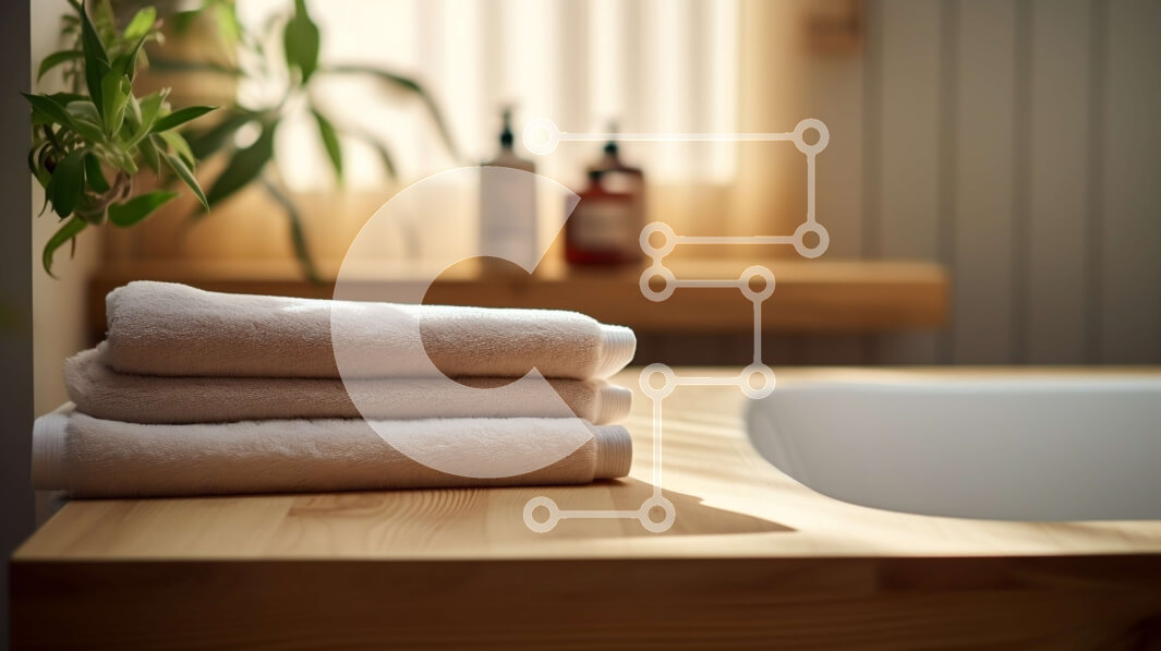 Intra Συλλεκτικό Ξύλινο Παζλ Plywood  4mm - Άνετο μπάνιο με ξύλινο νεροχύτη και λευκές πετσέτες Σε Ξύλινο Κουτί - Διαστάσεις Puzzle: 10x10 cm – 25 κομμάτια