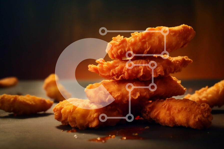 Σετ των 2 Intra Συλλεκτικό Ξύλινο Παζλ Plywood  4mm - Καταπληκτική εικόνα με τηγανητά κοτομπουκιές σε μια σκοτεινή επιφάνεια Σε Ξύλινο Κουτί - Διαστάσεις: 10x10 cm – 25 κομμάτια