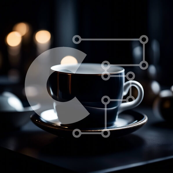 Σετ των 2 Intra Συλλεκτικό Ξύλινο Παζλ Plywood  4mm - Κομψό μαύρο φλιτζάνι καφέ και πιατάκι σε σκοτεινό τραπέζι με κεριά Σε Ξύλινο Κουτί - Διαστάσεις: 10x10 cm – 25 κομμάτια