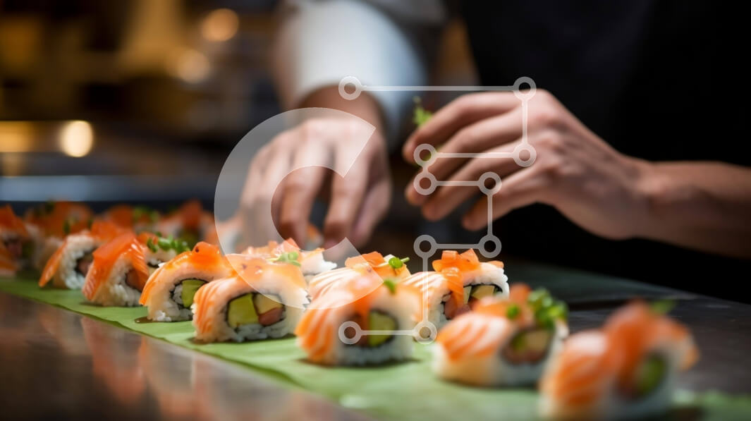 Σετ των 2 Intra Συλλεκτικό Ξύλινο Παζλ Plywood  4mm - Φρεσκοπαρασκευασμένα ρολά σούσι στο τραπέζι Σε Ξύλινο Κουτί - Διαστάσεις: 10x10 cm – 25 κομμάτια