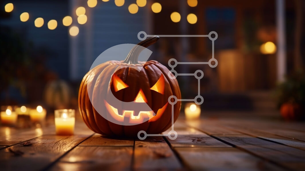 Intra Συλλεκτικό Ξύλινο Παζλ Plywood  4mm - Jack-o-Lantern σε ένα ξύλινο κατάστρωμα Σε Ξύλινο Κουτί - Διαστάσεις Puzzle: 10x10 cm – 25 κομμάτια