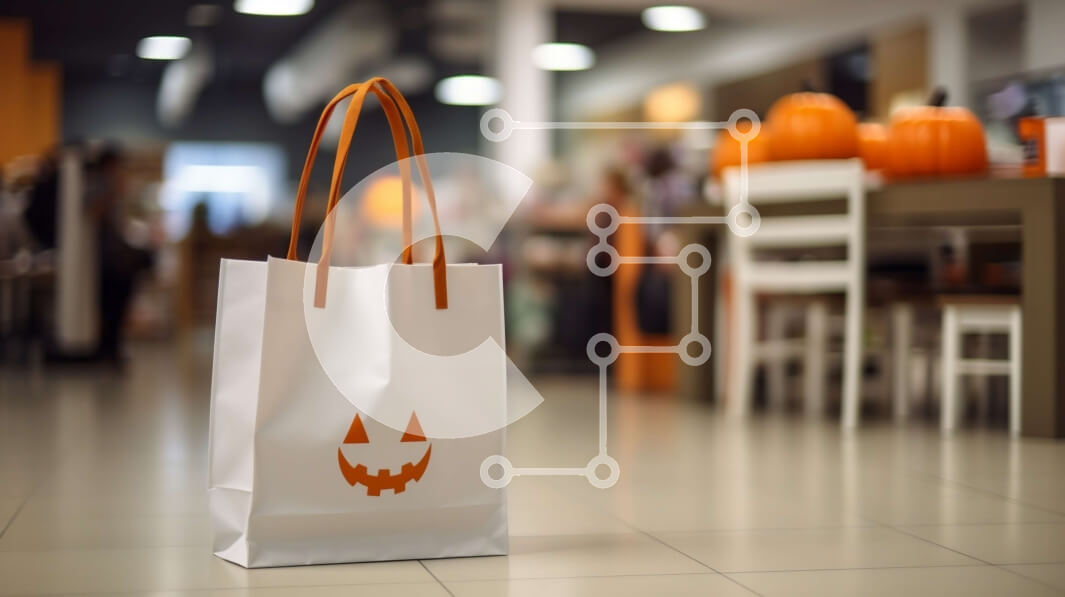 Intra Συλλεκτικό Ξύλινο Παζλ Plywood  4mm - Χάρτινη τσάντα κολοκύθας Halloween σε δάπεδο με πλακάκια Σε Ξύλινο Κουτί - Διαστάσεις Puzzle: 10x10 cm – 25 κομμάτια