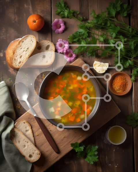 Σετ των 2 Intra Συλλεκτικό Ξύλινο Παζλ Plywood  4mm - Νόστιμη και υγιεινή σούπα λαχανικών με ψωμί και μυρωδικά Σε Ξύλινο Κουτί - Διαστάσεις: 10x10 cm – 25 κομμάτια