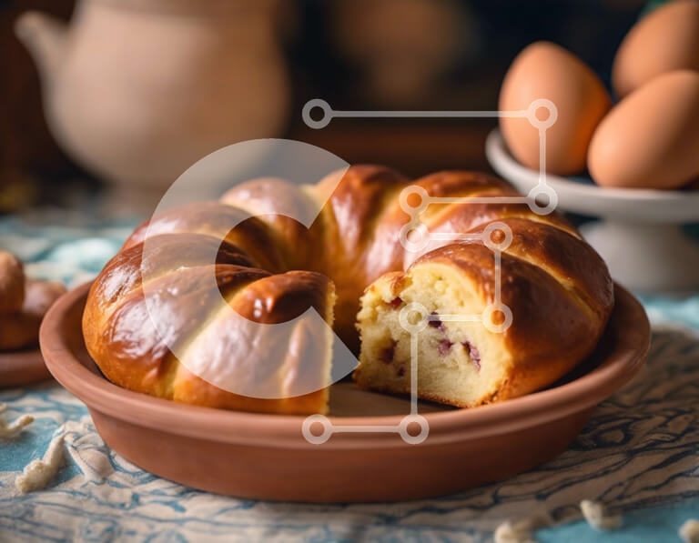 Σετ των 2 Intra Συλλεκτικό Ξύλινο Παζλ Plywood  4mm - Κέικ Bundt με αυγά και μπολ στο τραπέζι Σε Ξύλινο Κουτί - Διαστάσεις: 10x10 cm – 25 κομμάτια