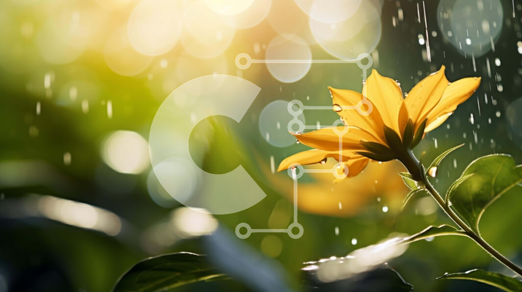 Intra Συλλεκτικό Ξύλινο Παζλ Plywood  4mm - Κίτρινο λουλούδι στη βροχή με πράσινο φύλλωμα Σε Ξύλινο Κουτί - Διαστάσεις: 10x10 cm – 25 κομμάτια