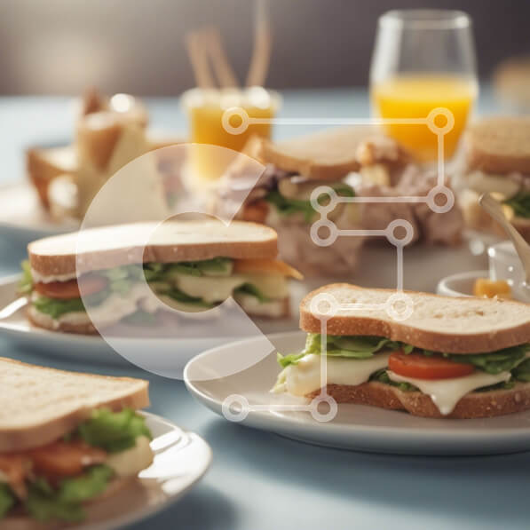 Σετ των 2 Intra Συλλεκτικό Ξύλινο Παζλ Plywood  4mm - Νόστιμη πιατέλα σάντουιτς με χυμό πορτοκαλιού και καφέ σε ένα τραπέζι Σε Ξύλινο Κουτί - Διαστάσεις: 10x10 cm – 25 κομμάτια