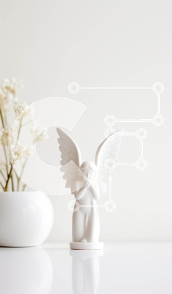 Intra Συλλεκτικό Ξύλινο Παζλ Plywood  4mm - Λευκό ειδώλιο αγγέλου στο τραπέζι με λευκά λουλούδια Σε Ξύλινο Κουτί - Διαστάσεις: 10x10 cm – 25 κομμάτια