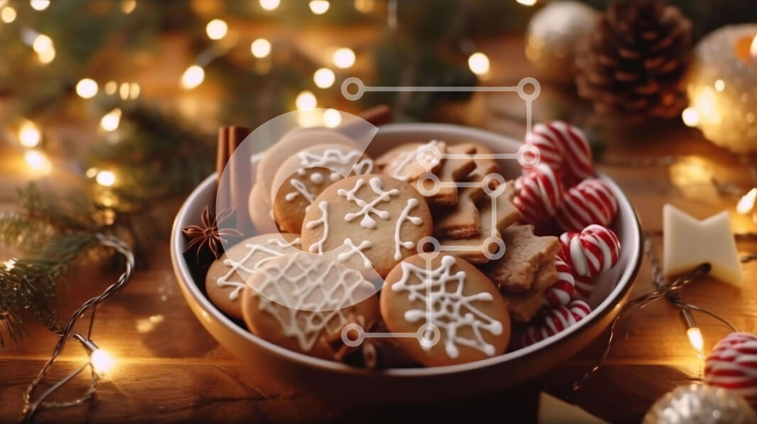 Σετ των 2 Intra Συλλεκτικό Ξύλινο Παζλ Plywood  4mm - Μπολ με γιορτινά μπισκότα σε διακοσμημένο ξύλινο τραπέζι Σε Ξύλινο Κουτί - Διαστάσεις: 10x10 cm – 25 κομμάτια