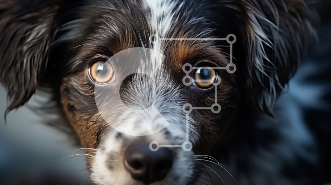 Σετ των 2 Intra Συλλεκτικό Ξύλινο Παζλ Plywood  4mm - Κοντινό πλάνο του προσώπου ενός σκύλου με καφέ γούνα και λευκά μπαλώματα Σε Ξύλινο Κουτί - Διαστάσεις: 10x10 cm – 25 κομμάτια