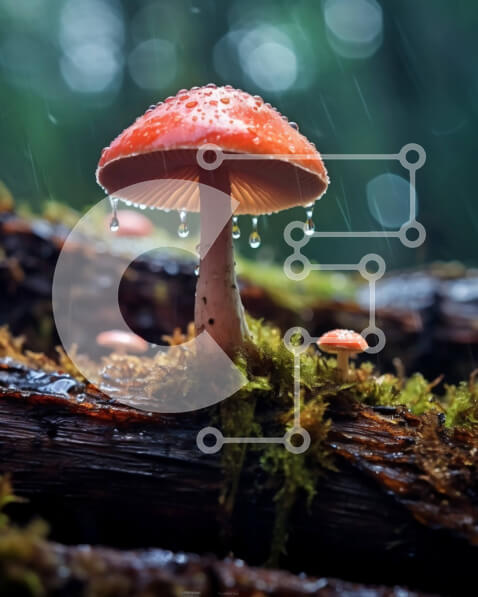 Intra Συλλεκτικό Ξύλινο Παζλ Plywood  4mm - Όμορφη εικόνα κόκκινου μανιταριού με σταγονίδια νερού σε ένα δάσος Σε Ξύλινο Κουτί - Διαστάσεις: 10x10 cm – 25 κομμάτια