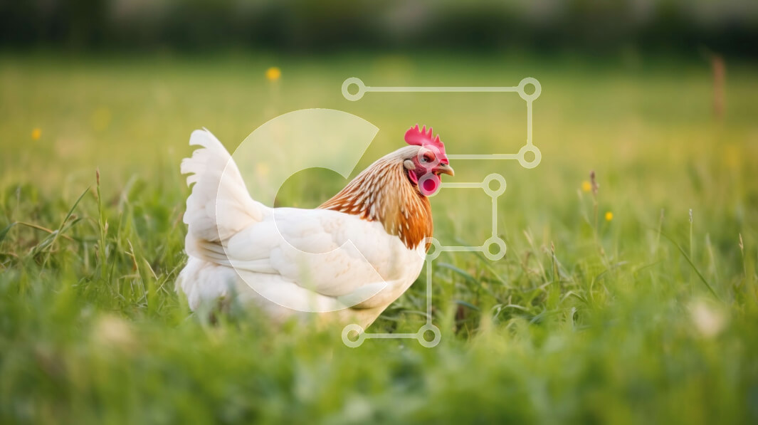 Intra Συλλεκτικό Ξύλινο Παζλ Plywood  4mm - Όμορφη εικόνα του λευκού κοτόπουλου στο πράσινο πεδίο Σε Ξύλινο Κουτί - Διαστάσεις: 10x10 cm – 25 κομμάτια